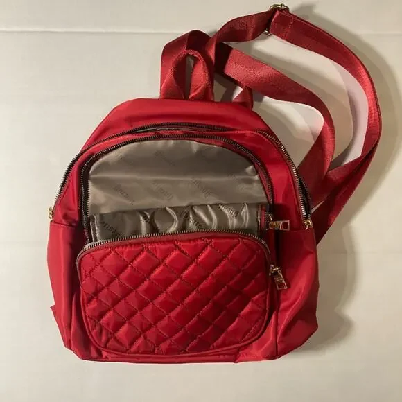 Yuesite NWOT Backpack Bag Nylon Color Maroon with Gold Zippers Hidden Pockets - Picture 2 of 9